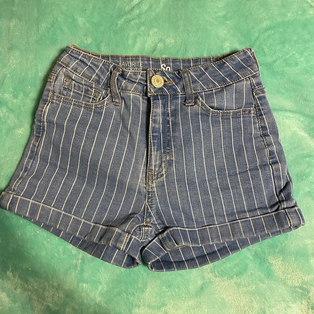 Striped jean shorts